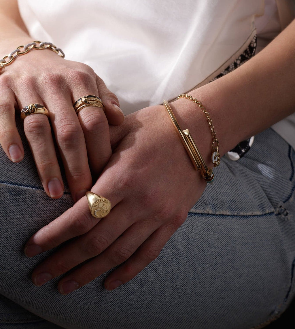 18K  Yellow  Gold Internal Compass : Heart Beat Story - Strong Heart Bangle – FoundRae