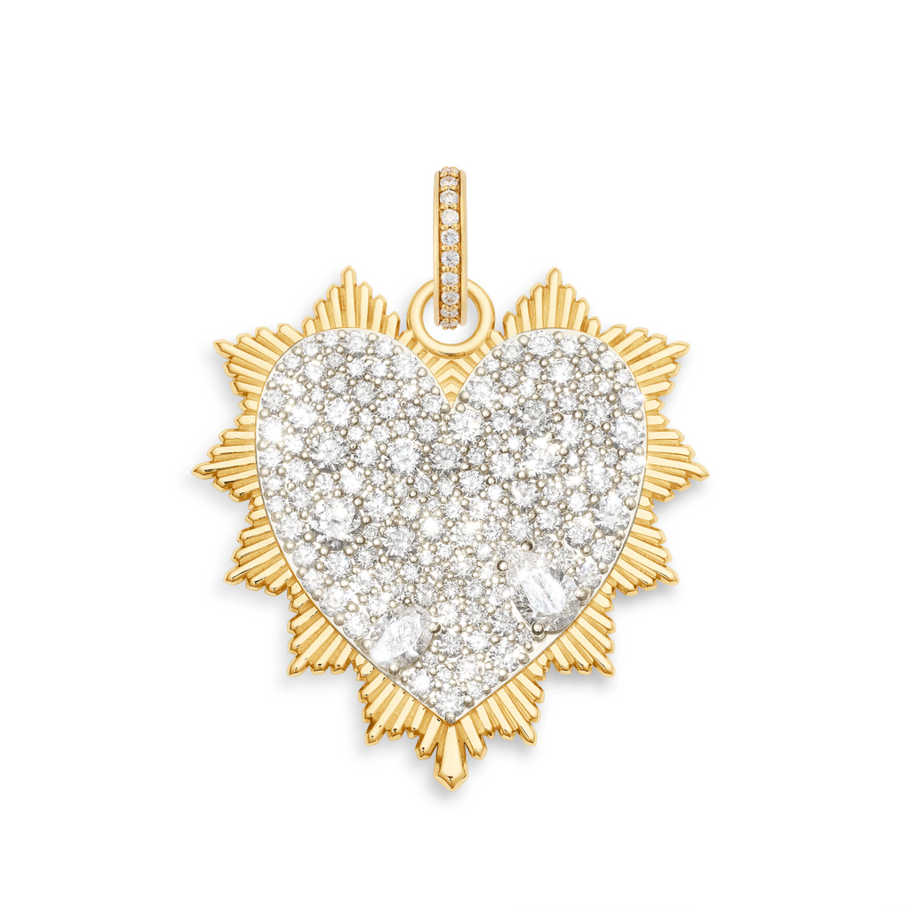 18K Mixed Gold True Love | Snow Pavé Heart Love Token Oversized Medallion | Diamonds, 18K Mixed Gold – FoundRae view 3