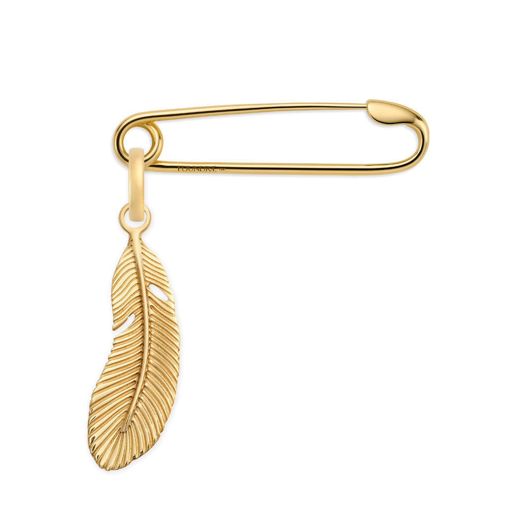 Vivacity | Feather and Safety Pin | Yellow Gold view 1