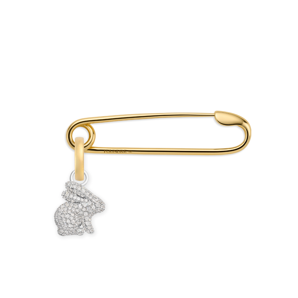 True Love | Snow Pavé Bunny and Safety Pin | Diamonds, Mixed Gold view 1