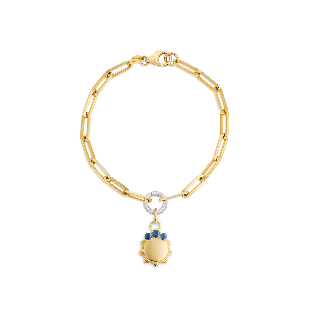 Foundation - Personalized | Engravable Birthstone Medium Clip Bracelet | Blue Sapphire, Yellow Gold view 1