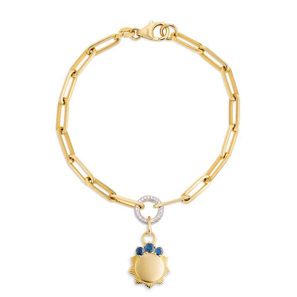 Foundation - Personalized | Engravable Birthstone Medium Clip Bracelet | Blue Sapphire, Yellow Gold view 1