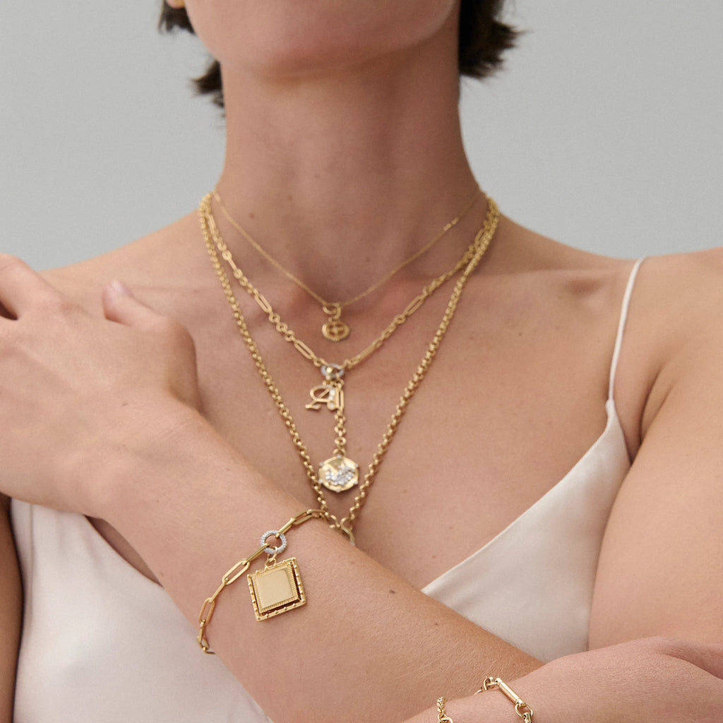 True Love - Personalized | Engravable Lovestruck Pierced Medium Clip Bracelet | Yellow Gold view 2