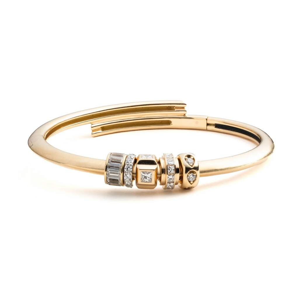 Diamond Heart Beat Strong Heart Bangle Story: in Yellow Gold view 1