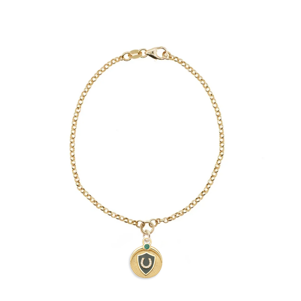 Protection Small Belcher Bracelet : In Yellow Gold, Ceramic and Emerald view 1