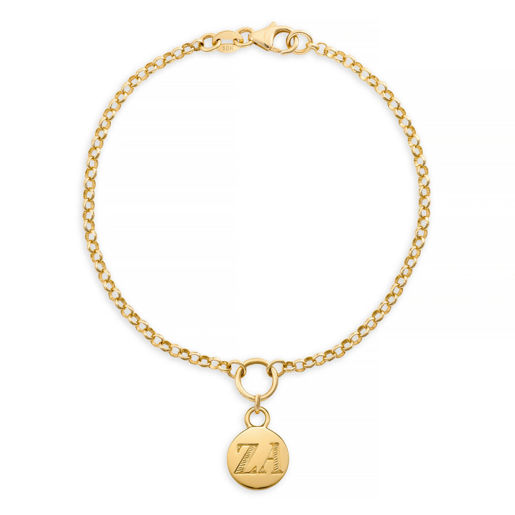 Personalized | Engravable Disk Small Belcher Bracelet | Yellow Gold view 1