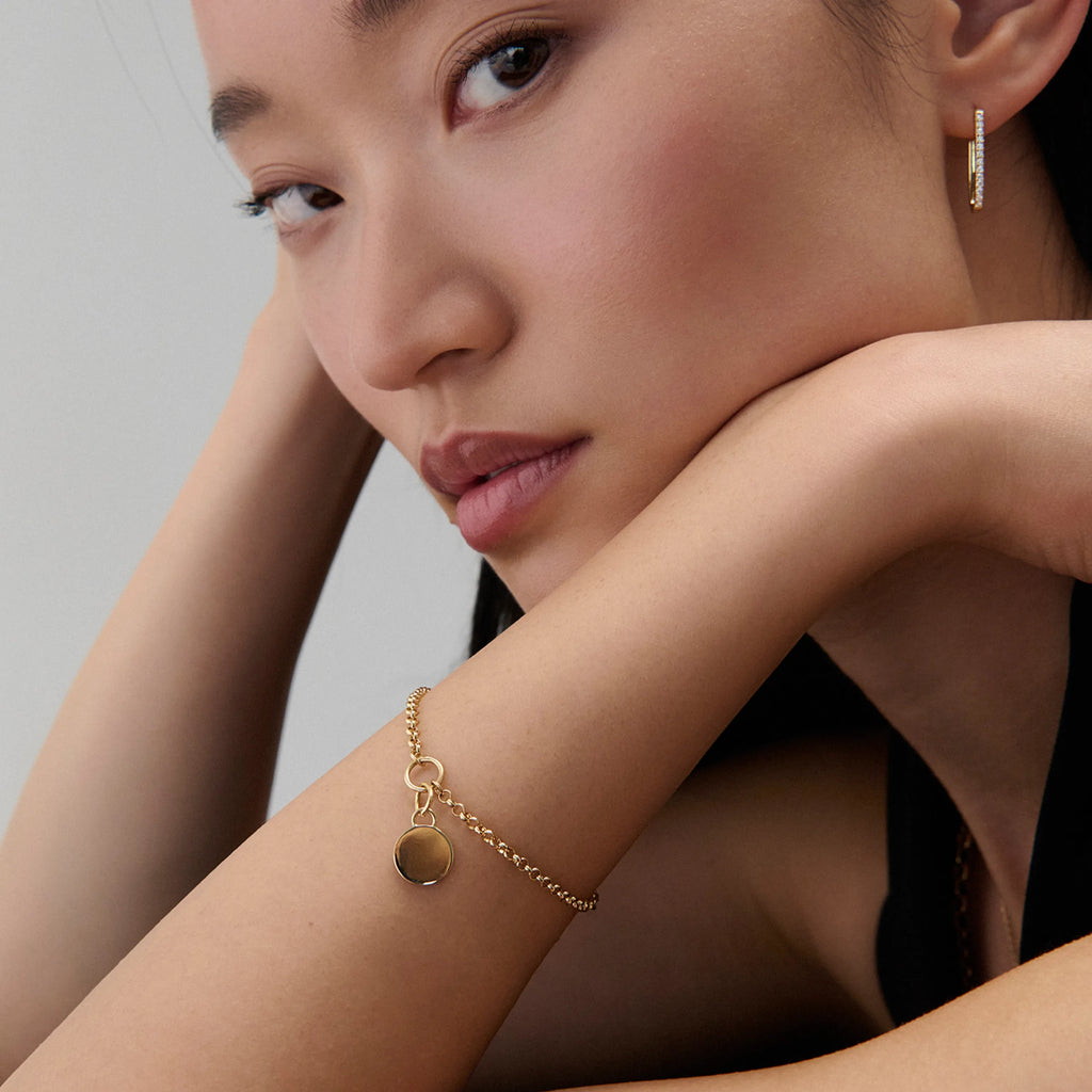 Personalized | Engravable Disk Small Belcher Bracelet | Yellow Gold view 2
