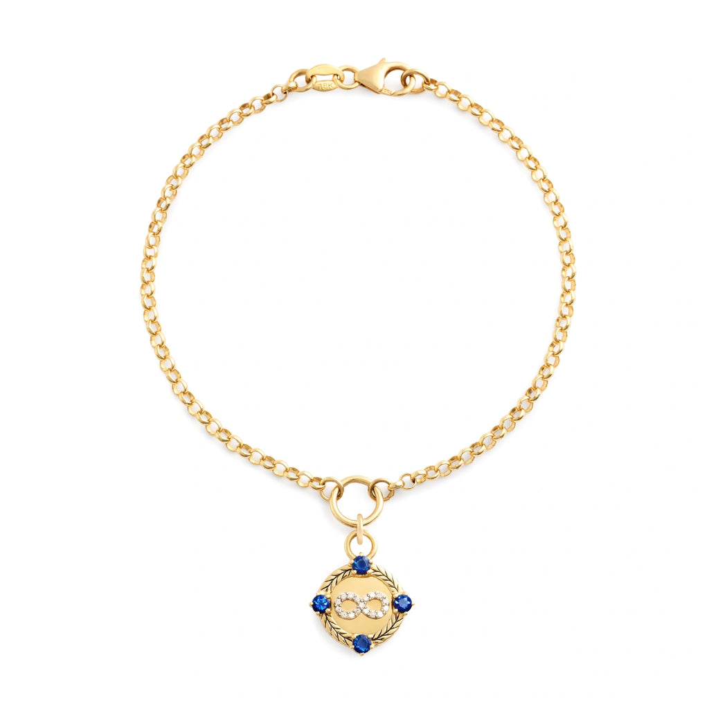 Infinite Gratitude | Infinity Braided Wheat Small Belcher Bracelet |  Diamonds, Blue Sapphire, Yellow Gold view 1