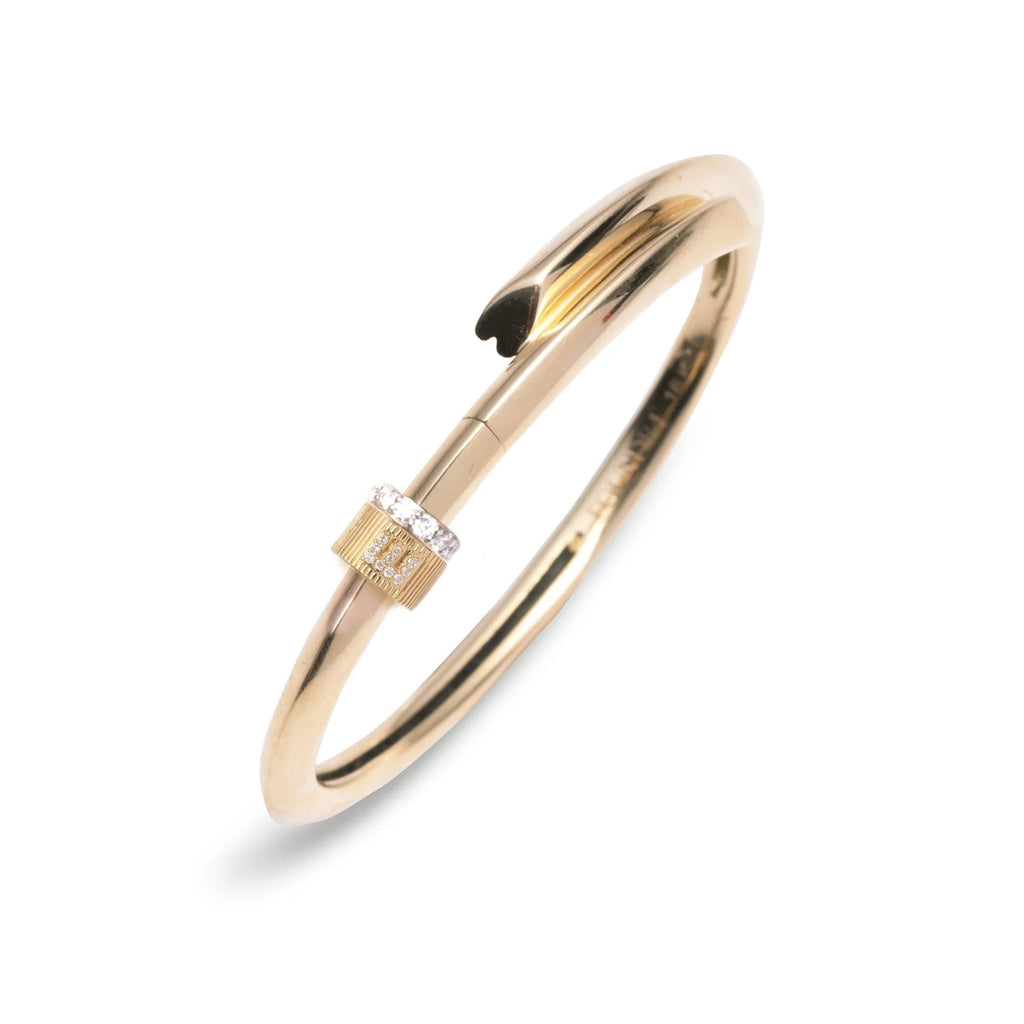 True Love - Personalized | Initial and Pavé Edge Strong Heart Bangle | Diamonds, Yellow Gold view 1