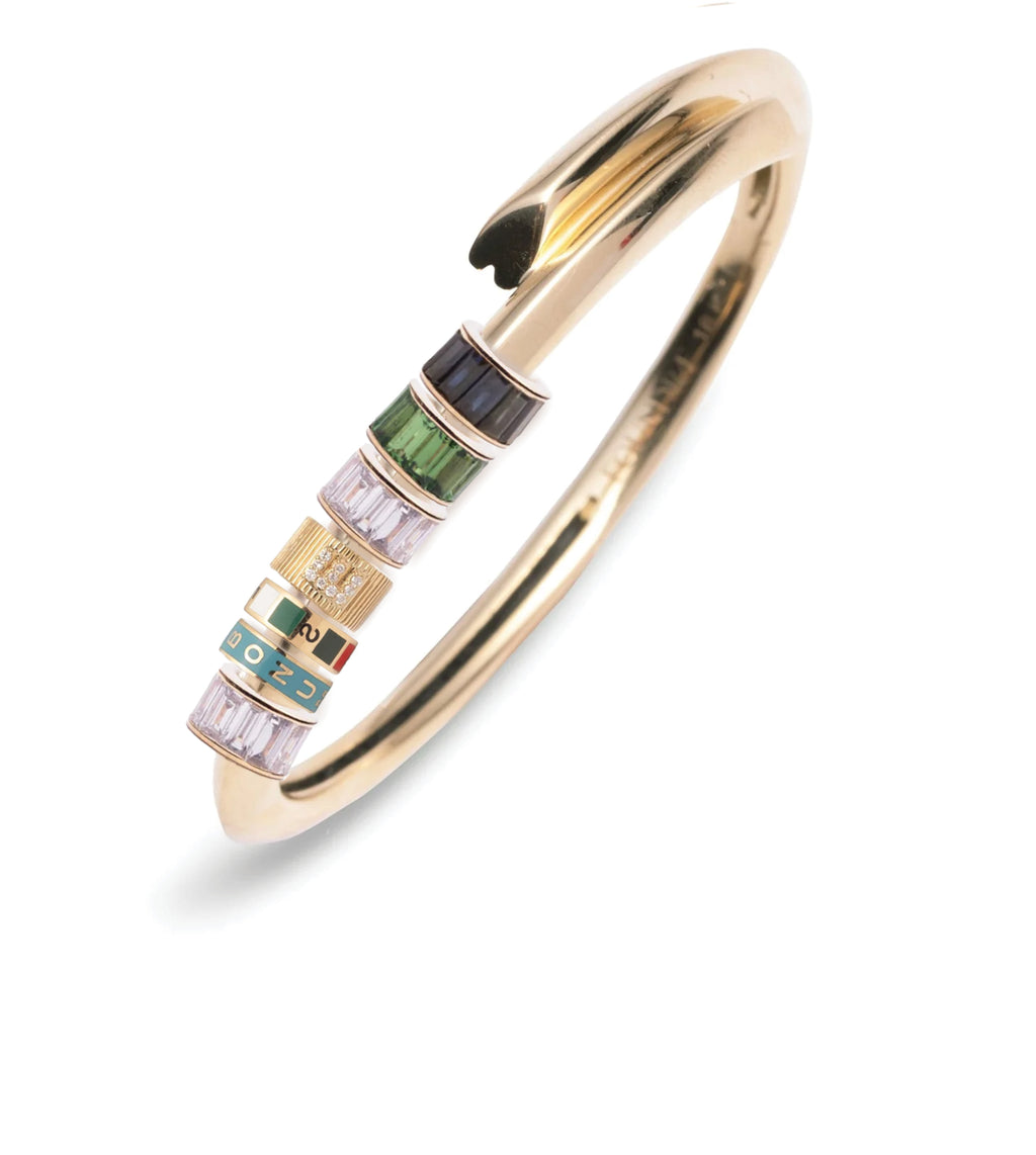 Gemstone Baguette, Internal Compass, Reverie & Initials & Numbers: Strong Heart Bangle view 1