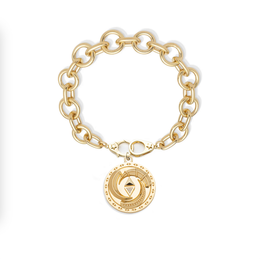Protection La Loba Triskele Sister Hook Midsized Mixed Link Bracelet : in Yellow Gold with Diamonds view 1
