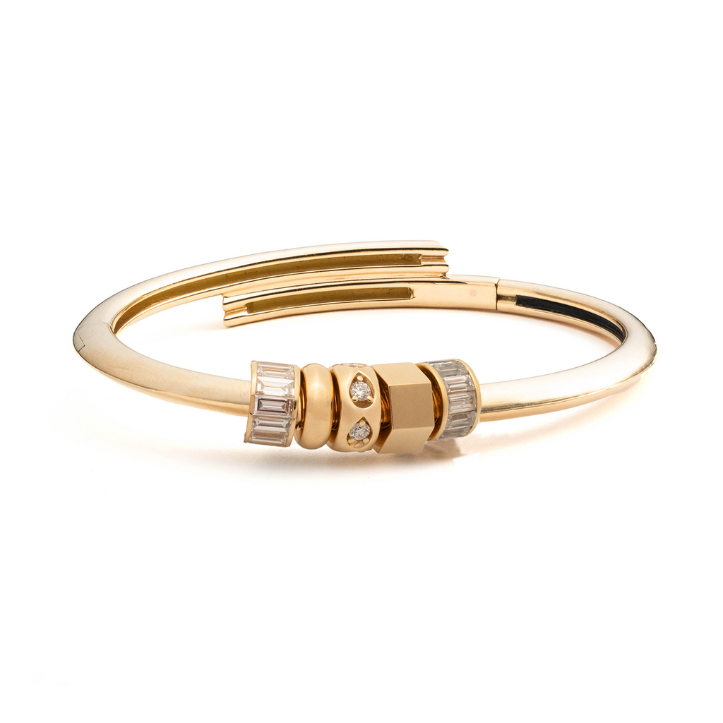 Forever & Always a Pair and Baguette Diamond Strong Heart Bangle : in Yellow Gold view 1