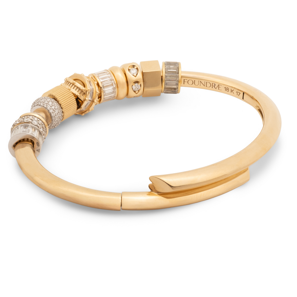 18K Mixed Gold True Love Diamond Heart Beat Strong Heart Bangle Story : in Yellow Gold – FoundRae view 3