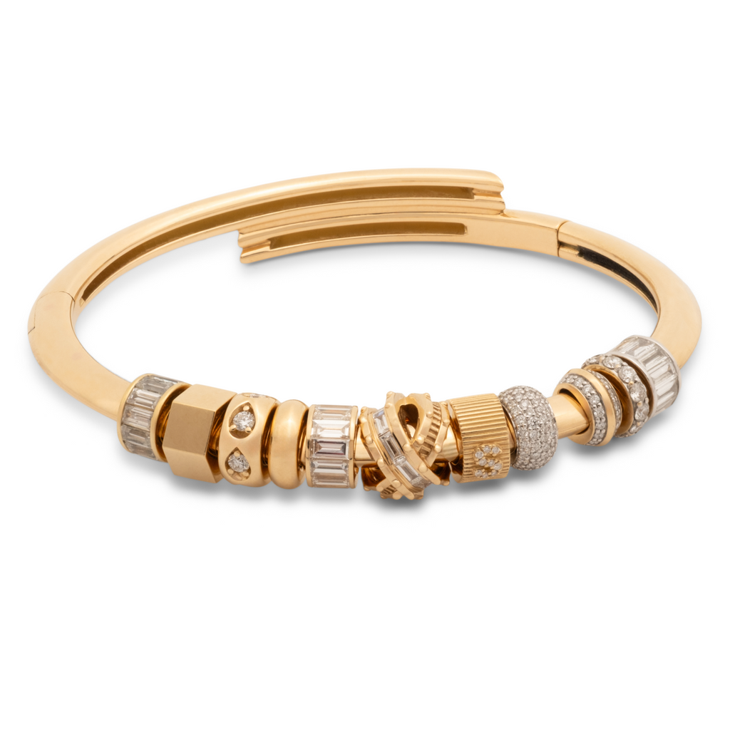 True Love Diamond Heart Beat Strong Heart Bangle Story : in Yellow Gold view 1