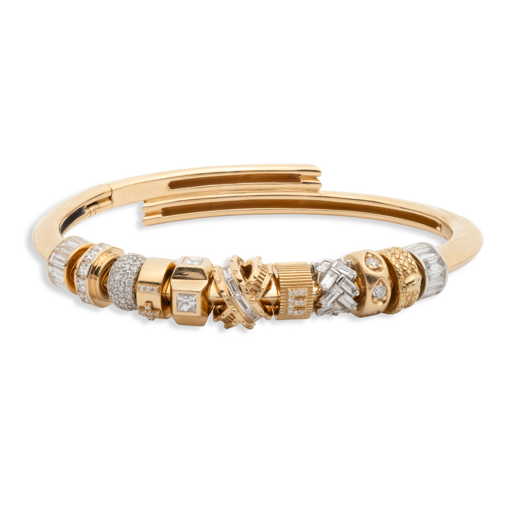 True Love and Lovestruck Strong Heart Bangle : in Yellow Gold with Diamonds view 1