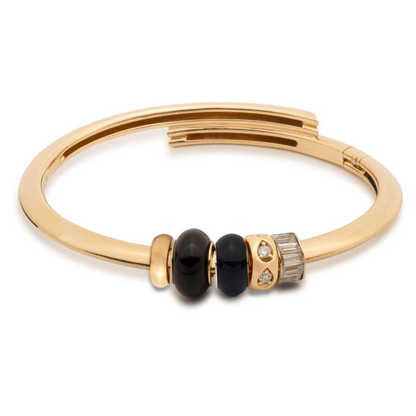 Onyx Stone and Forever & Always a Pair Strong Heart Bangle Story : in Yellow Gold with Diamonds