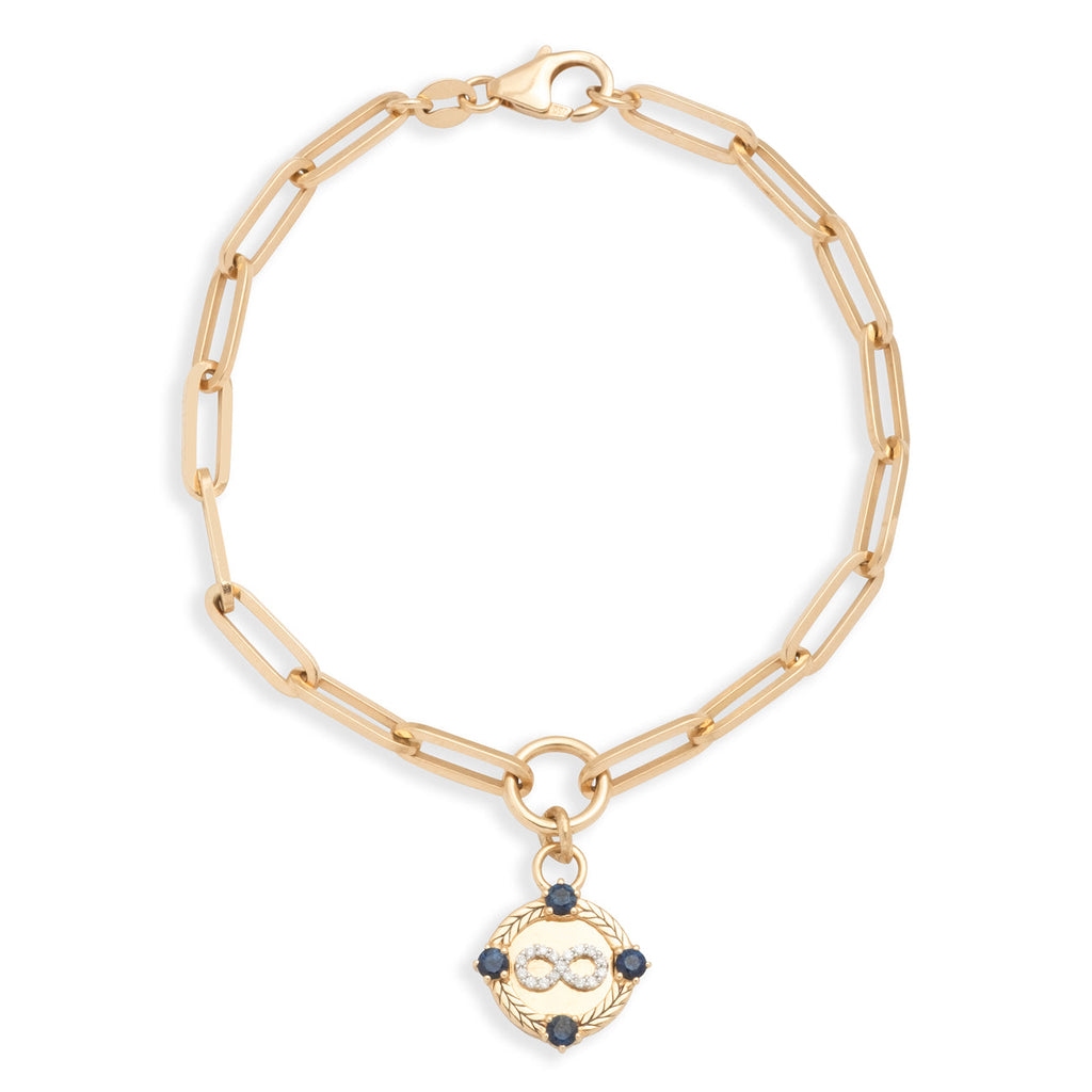 Infinity Braided Wheat Classic Fob Clip Bracelet : in Yellow Gold with Diamonds and Blue Sapphire view 1