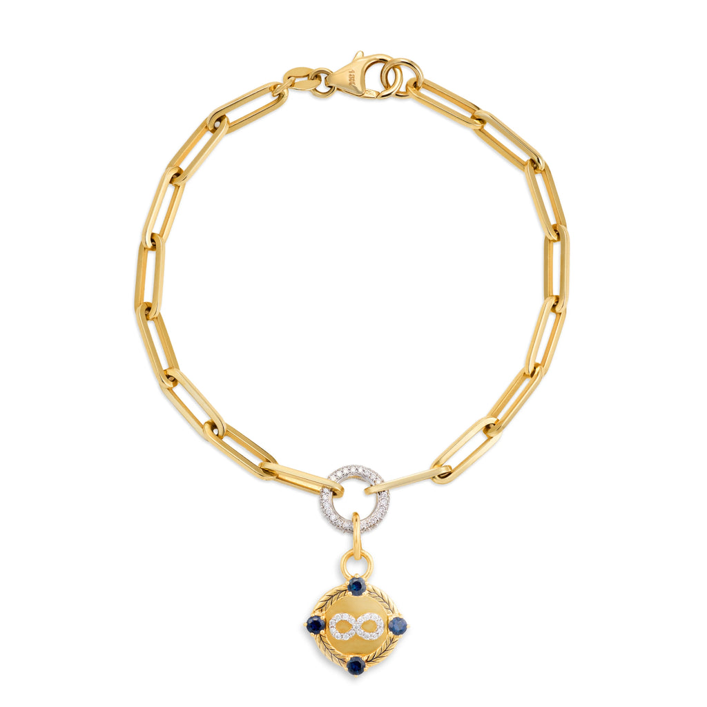 Infinite Gratitude | Infinity Braided Wheat Medium Clip Bracelet | Blue Sapphire, Diamonds, Yellow Gold view 1