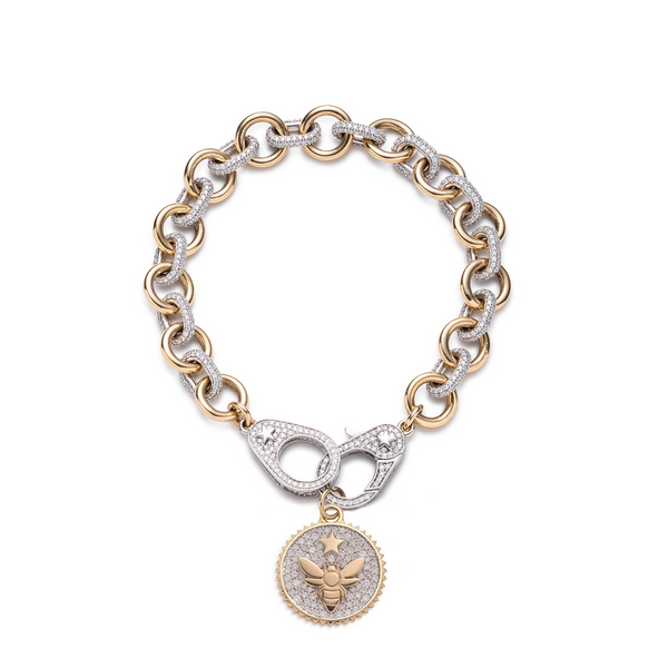 Bee – FoundRae X Every Mother Counts Midsize Mixed Link Sister Hook Bracelet : in Mixed Gold with Diamonds