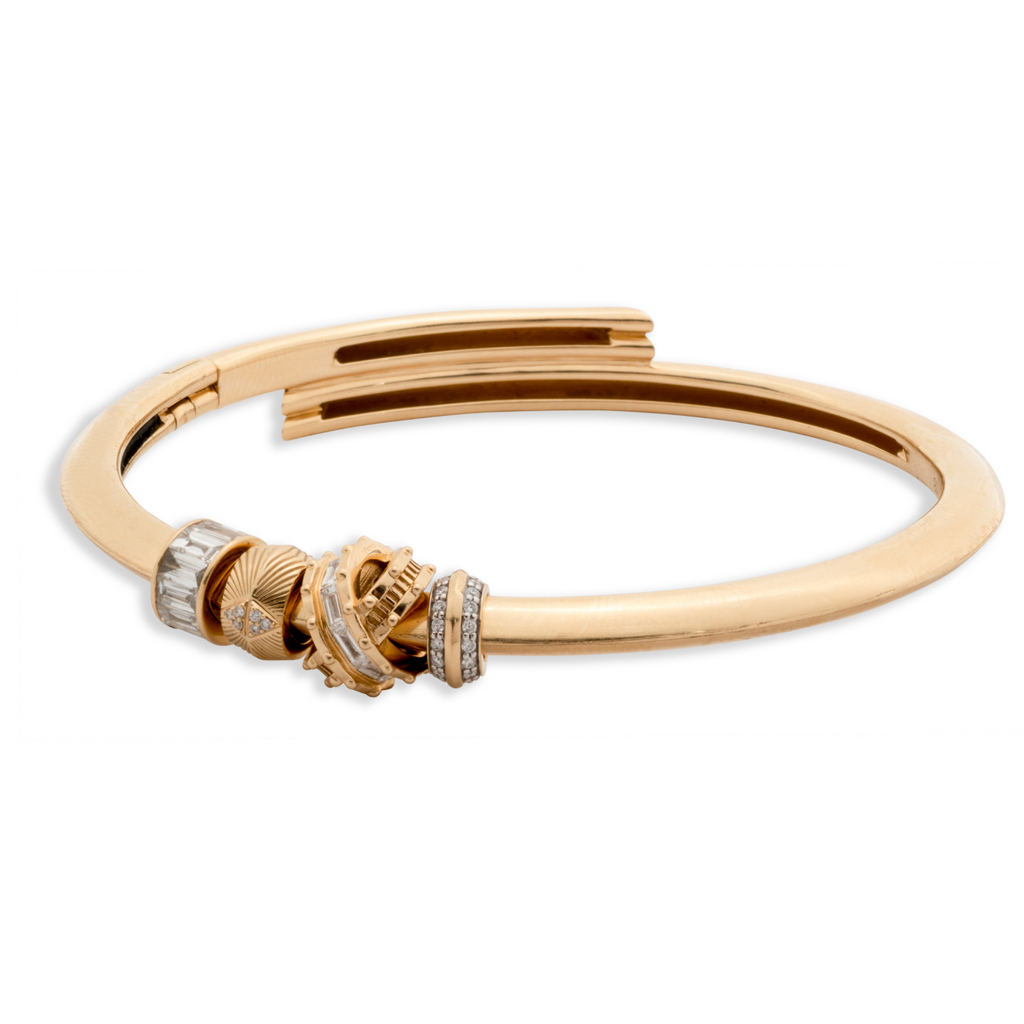 Lovestruck and Protection Heart Beats Strong Heart Bangle Story : in Yellow Gold with Diamonds view 1