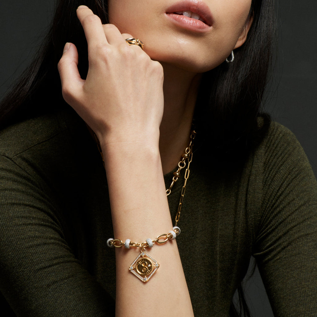 Infinite Gratitude | Framed Karma Pavé Orbit Bracelet | Diamonds, Yellow Gold view 2