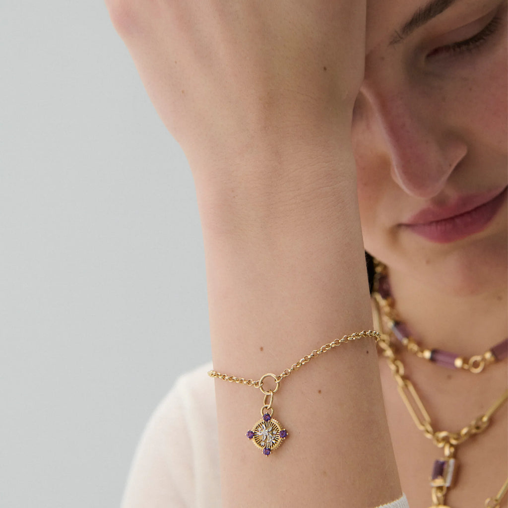 Resilience | Blossoms Small Belcher Bracelet | Amethyst, Diamonds, Mixed Gold view 2