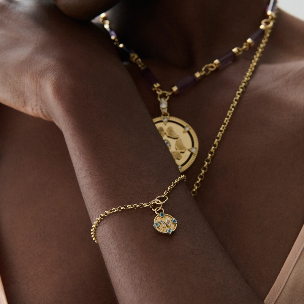 Reverie | Butterfly Small Belcher Bracelet | Swiss Blue Topaz, Diamonds, Yellow Gold view 2
