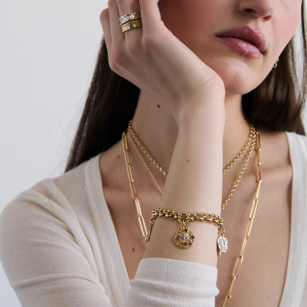 Personalized - Reverie | Engravable and Butterfly Festoon Charmed Bracelet | Multi-Stone, Mixed Gold view 2