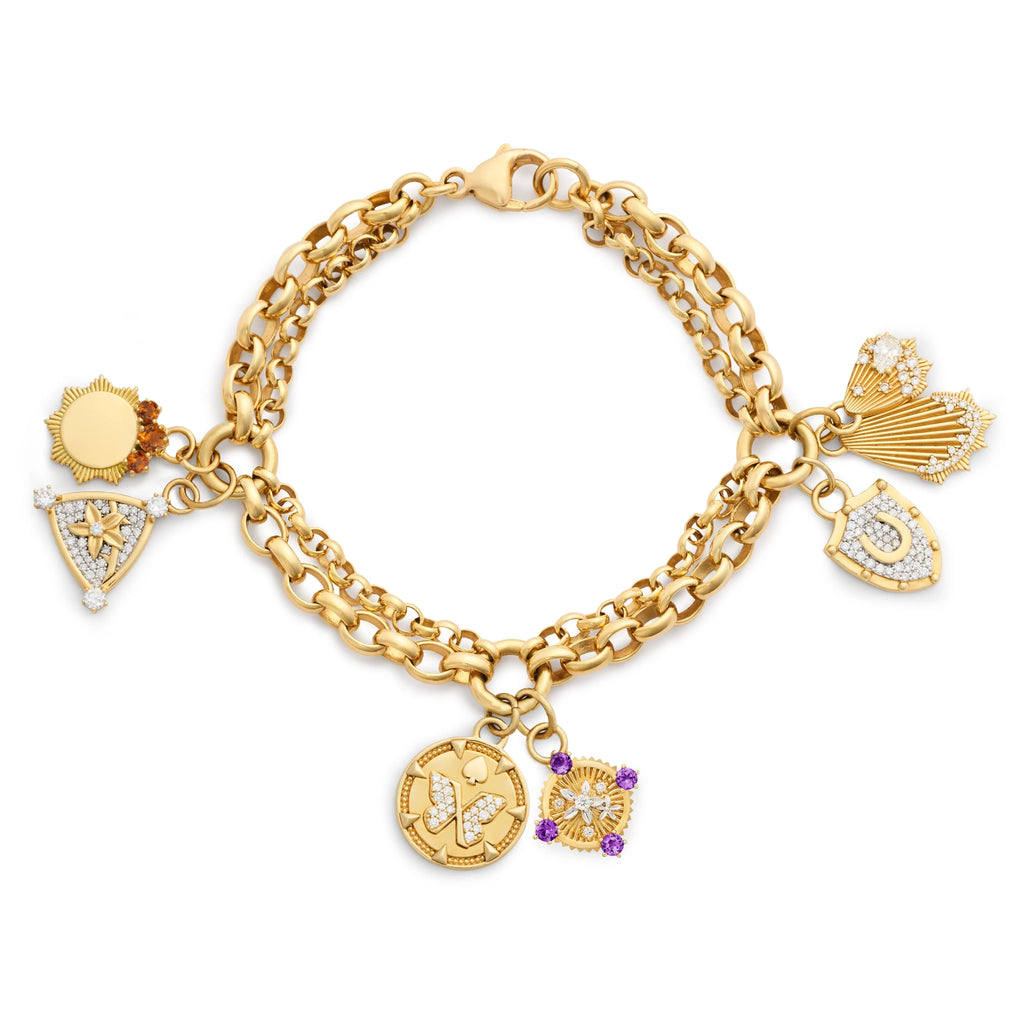 Personalized - Reverie | Engravable and Butterfly Festoon Charmed Bracelet | Multi-Stone, Mixed Gold view 1