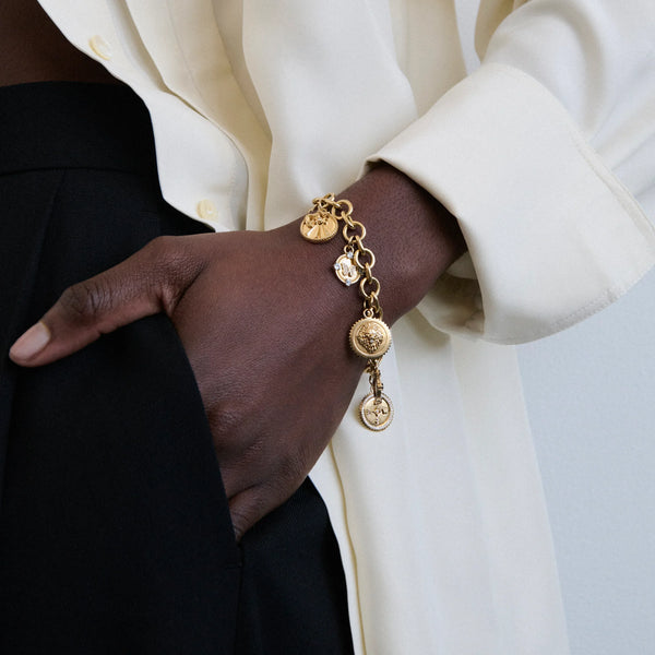 Reverie - Strength | Butterfly Midsized Mixed Link Charmed Bracelet | Multi-Stone, Mixed Gold