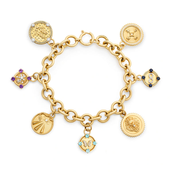 Reverie - Strength | Butterfly Midsized Mixed Link Charmed Bracelet | Multi-Stone, Mixed Gold