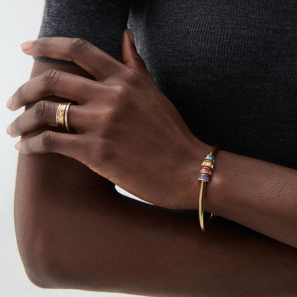 True Love | Four Baguette Strong Heart Bangle | Multi-Stone, Yellow Gold view 2