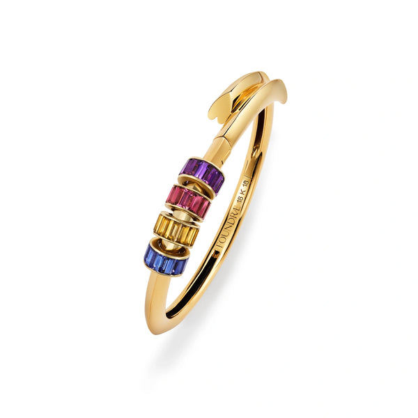 True Love | Four Baguette Strong Heart Bangle | Multi-Stone, Yellow Gold