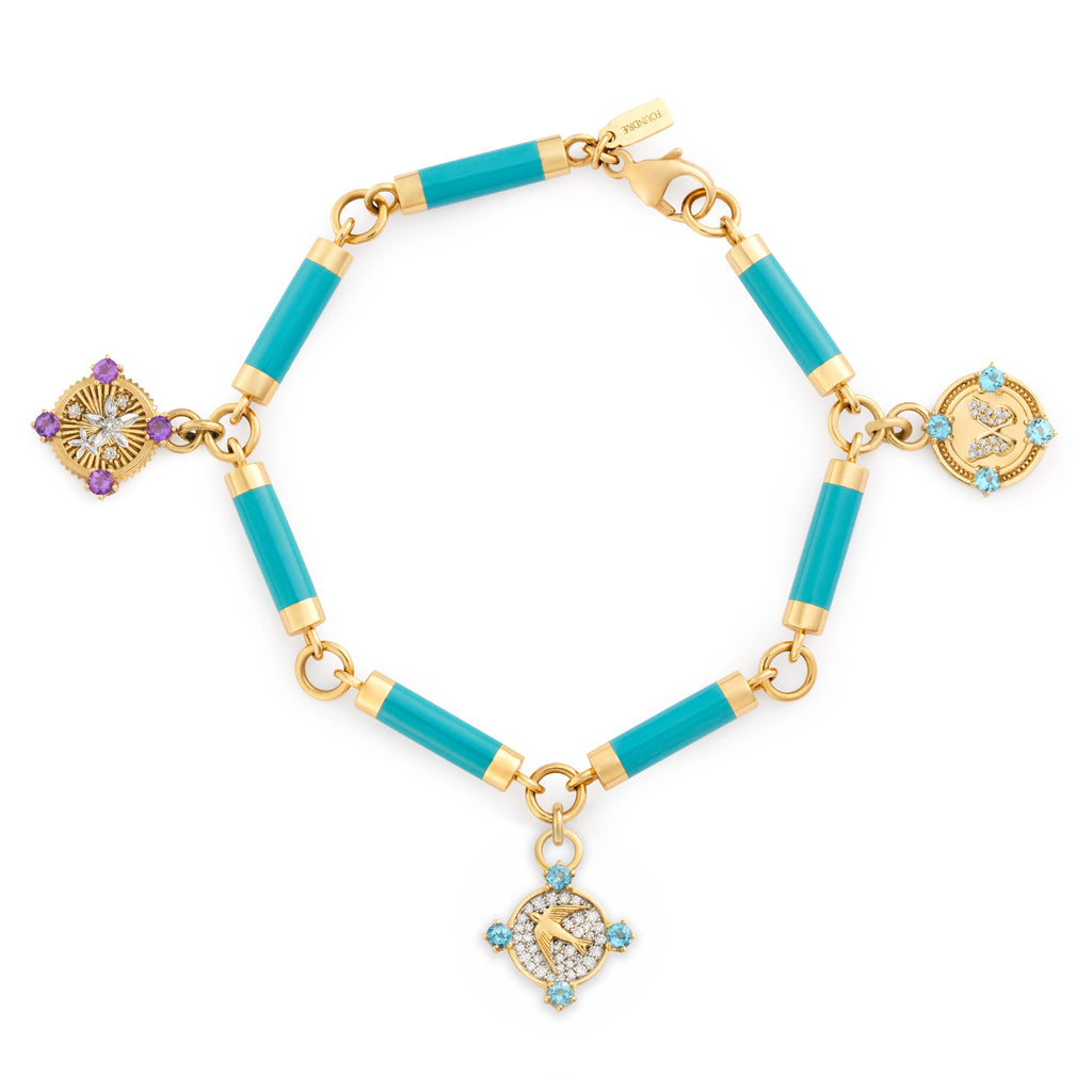Resilience - Reverie | Blossoms and Butterfly Ceramic Element Bracelet | Aqua Ceramic, Multi-Stone, Mixed Gold view 1