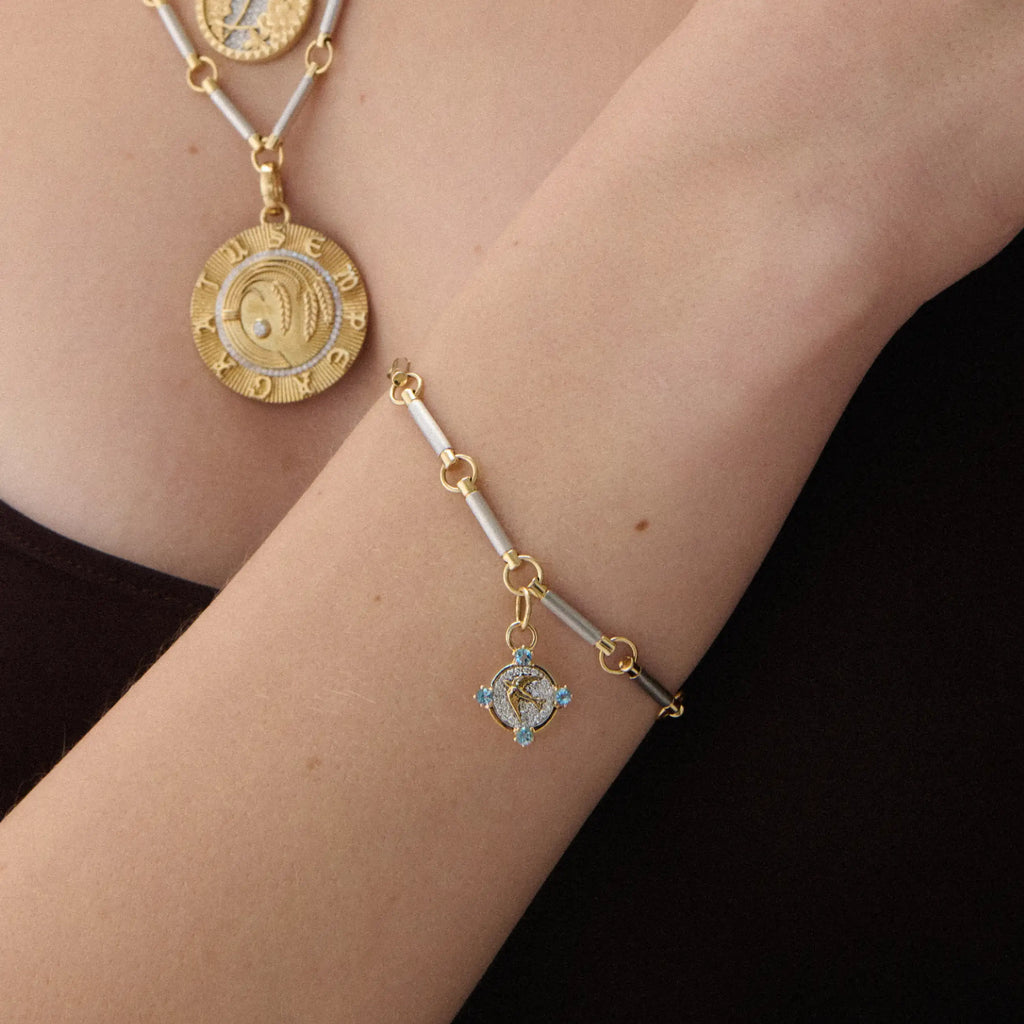 FoundRae x Sing for Hope - Resilience | Pavé Sparrow Element Bracelet | Swiss Blue Topaz, Diamonds, Mixed Gold view 2