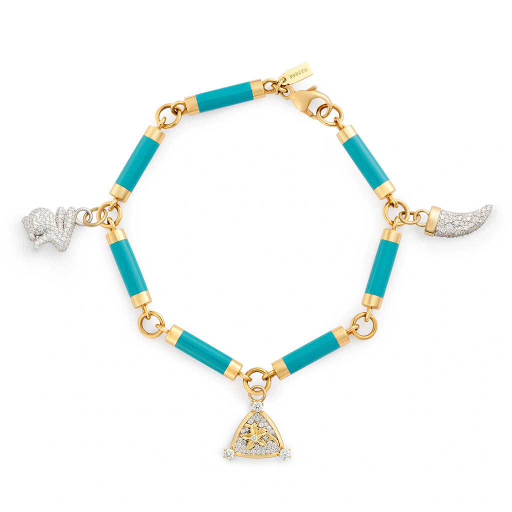 Resilience - True Love | Blossoms and Pavé Bunny Ceramic Element Bracelet | Aqua Ceramic, Diamonds, Mixed Gold view 1