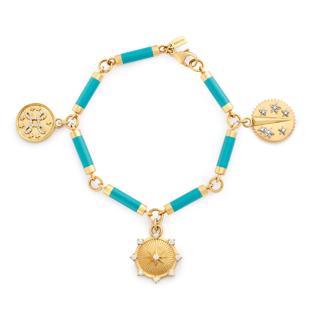 Foundation - Reverie | Spark and Blossoms Ceramic Element Bracelet | Aqua Ceramic, Diamonds, Yellow Gold view 1