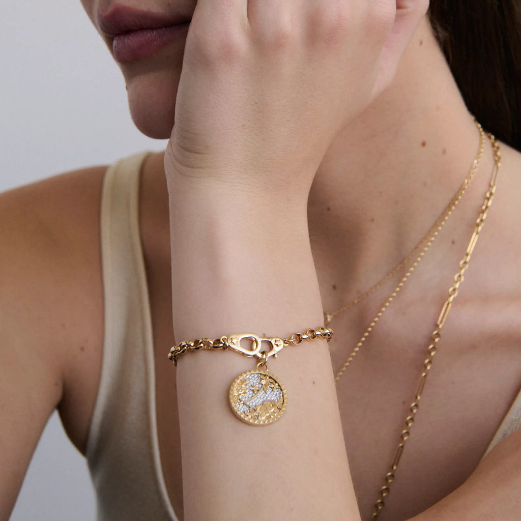 Resilience | Pavé Floral Screen Heavy Belcher Bracelet with Sister Hooks | Diamonds, Yellow Gold view 2