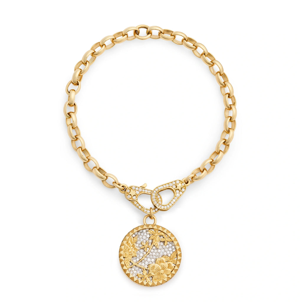 Resilience | Pavé Floral Screen Heavy Belcher Bracelet with Sister Hooks | Diamonds, Yellow Gold view 1