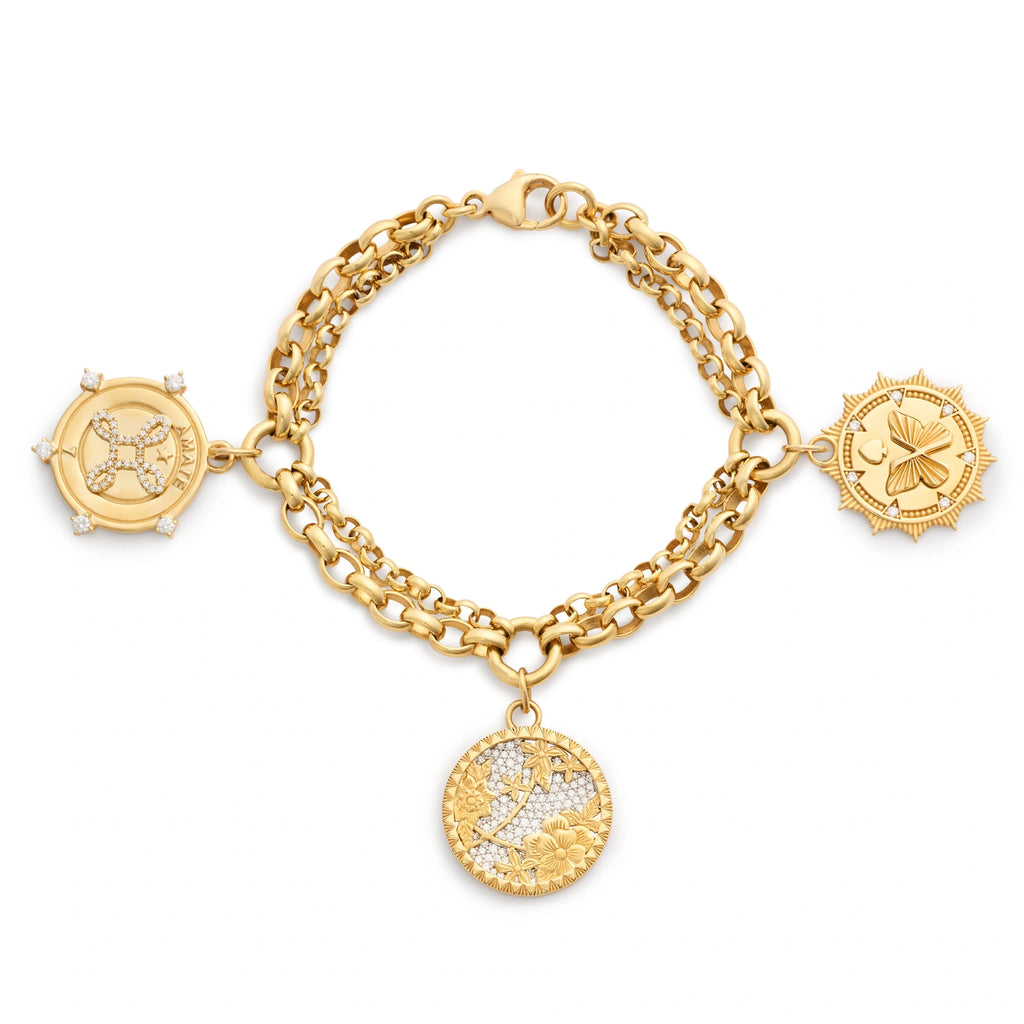 Resilience - Reverie | Pavé Floral Screen and Butterfly Festoon Bracelet | Diamonds, Yellow Gold view 1