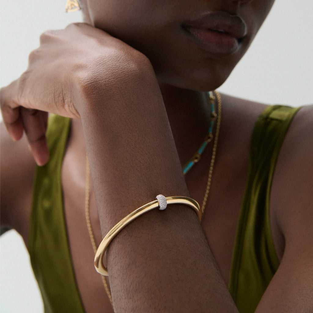 True Love | Pavé Orbit Heart Beat Strong Heart Bangle | Diamonds, Mixed Gold view 2