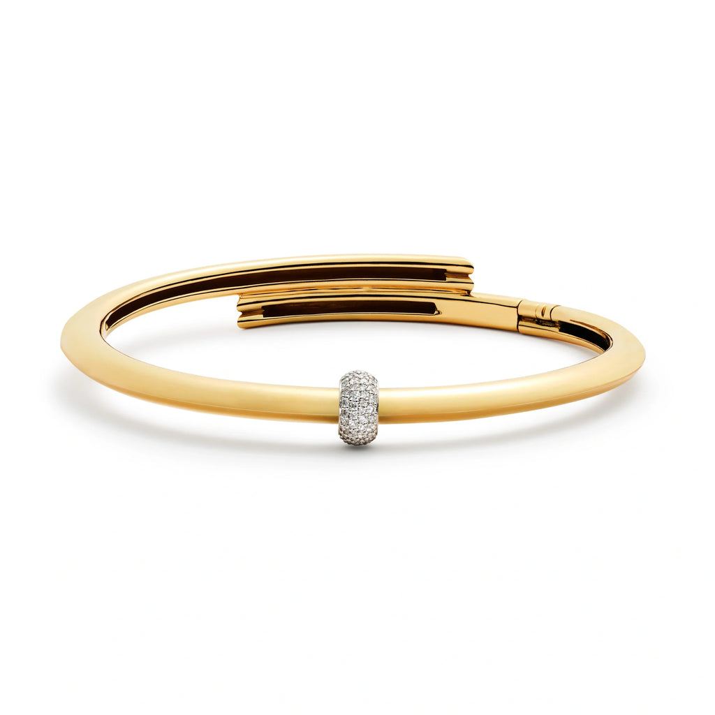 18K Mixed Gold True Love | Pavé Orbit Heart Beat Strong Heart Bangle | Diamonds, Mixed Gold – FoundRae view 3