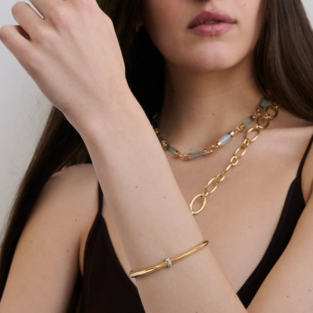 True Love | Knife Edge Strong Heart Bangle | Diamonds, Yellow Gold view 2