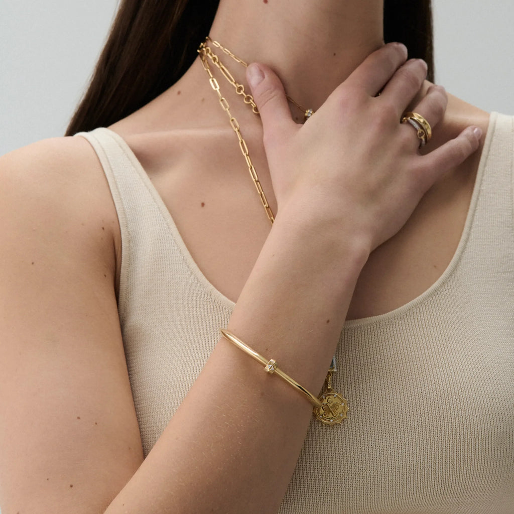 Protection | Double Triangle Strong Heart Bangle | Diamonds, Yellow Gold view 2