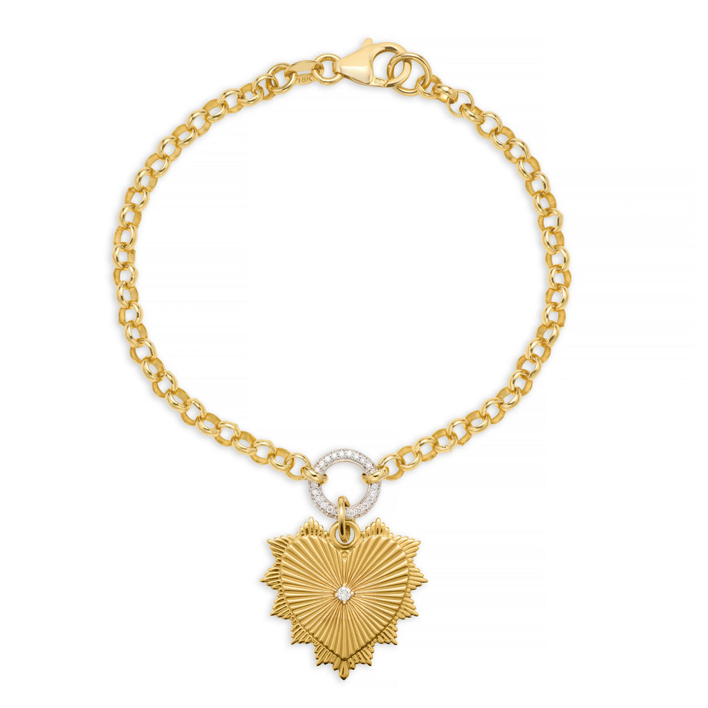 True Love | Heart Love Token Medium Belcher Bracelet | Diamond, Yellow Gold view 1