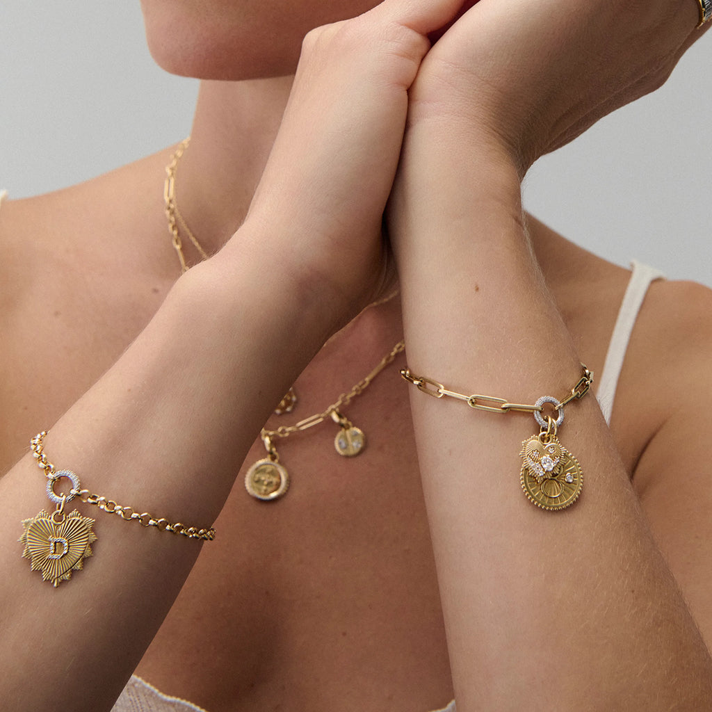 True Love | Heart Love Token Medium Belcher Bracelet | Diamond, Yellow Gold view 2