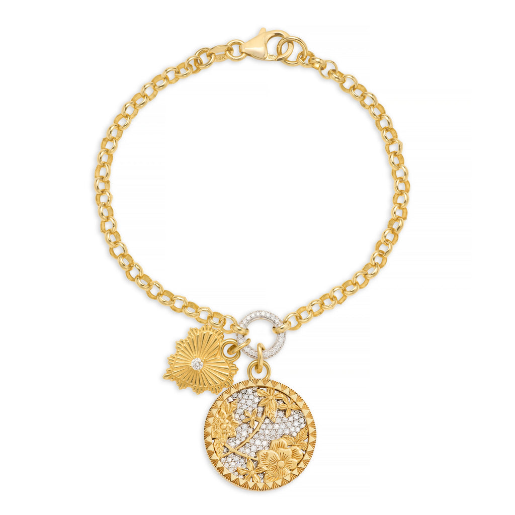 Resilience | Pavé Floral Screen Medium Belcher Bracelet | Diamonds, Yellow Gold view 1