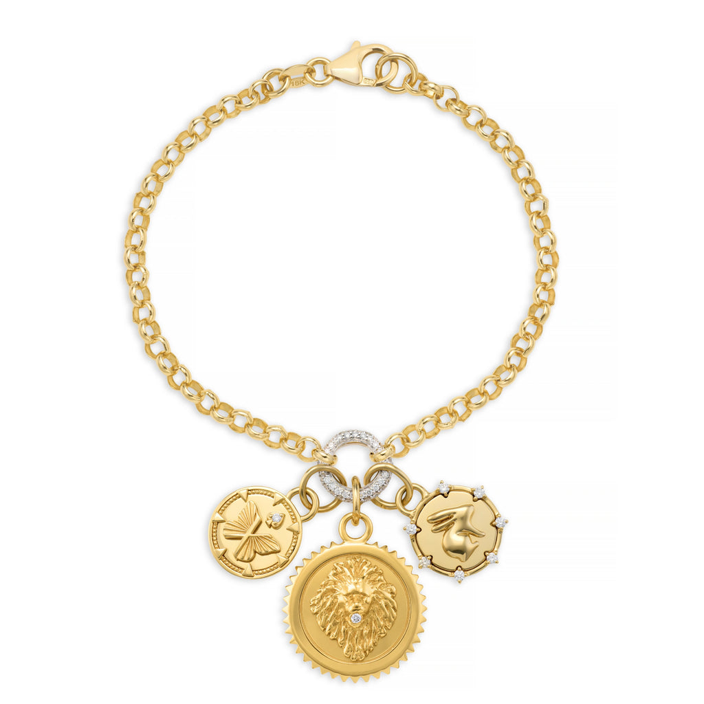 Strength - Reverie | Butterfly and Bunny Medium Belcher Charm Bracelet | Diamonds, Yellow Gold view 1