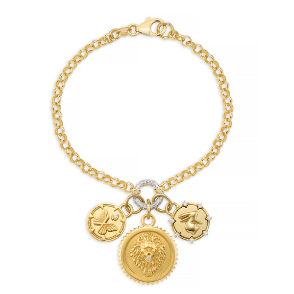 Strength - Reverie | Butterfly and Bunny Medium Belcher Charm Bracelet | Diamonds, Yellow Gold