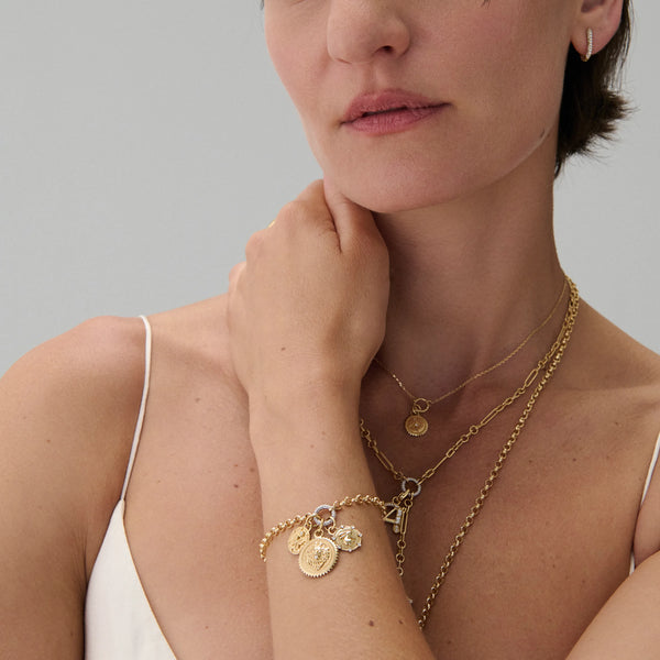 Strength - Reverie | Butterfly and Bunny Medium Belcher Charm Bracelet | Diamonds, Yellow Gold